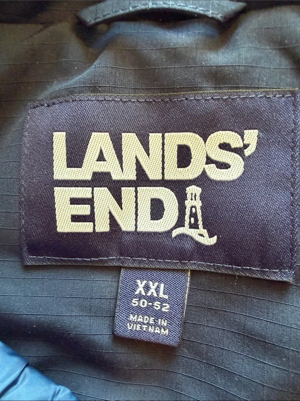 Land's End Men's Navy Sleeveless Vest Jacket Size XXL Hidden Hood Casual Travel
